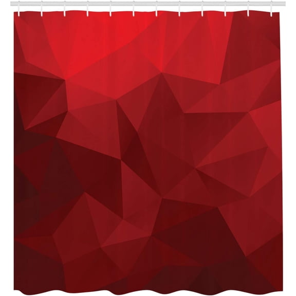 JOOCAR Red Shower Curtain, Triangular Mosaic in Shades of Red with Low Poly Effect Geometric and Abstract with Hooks, 72x72 inch, Ruby Red Scarlet