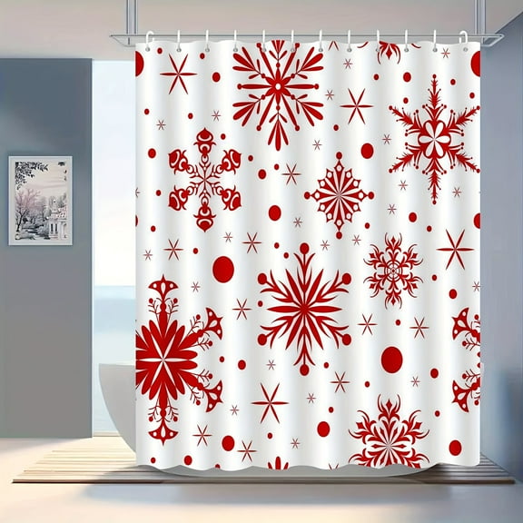 JOOCAR Red Snowflake Pattern Polyester Shower Curtain for Home Bathroom Bath Tub Decor 72x72 inch