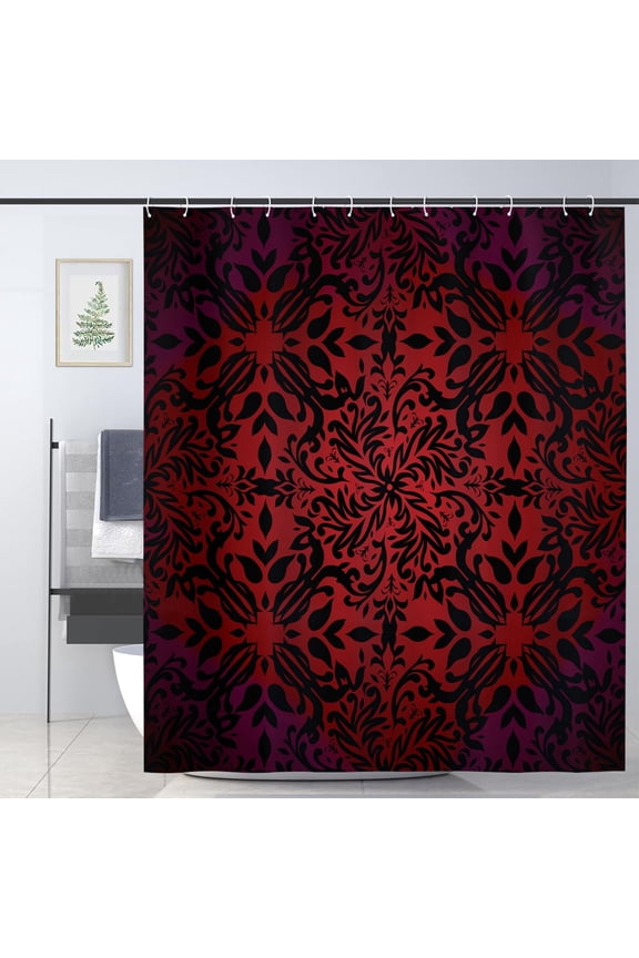 Red and Black Shower Curtain for Bathroom Decoration Fabric Shower Curtain set with 12 Hooks,72x72