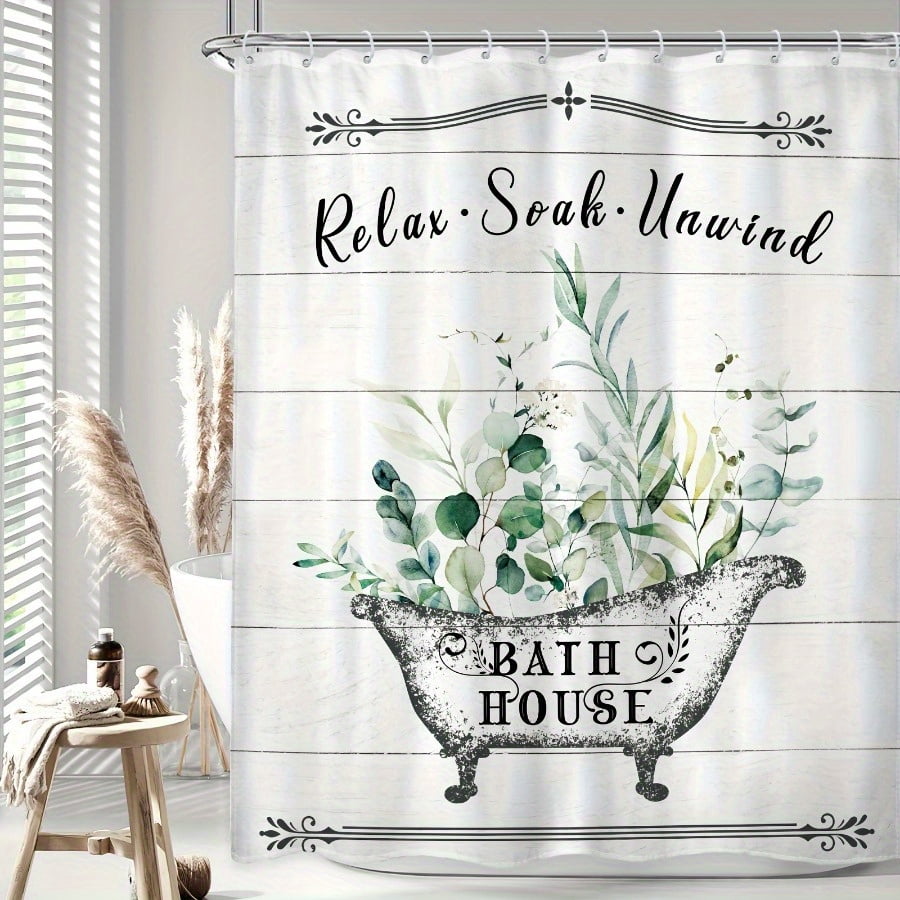 JOOCAR Relax Soak Unwind Bath House Shower Curtain with Floral Bathtub Design for Home Bathroom Bath Tub Decoration 72x72 inch