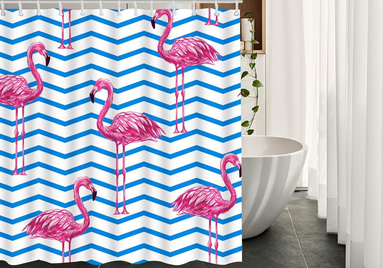 Joocar Repeat Pink Flamingos Fabric Shower Curtain With Hooks Beautiful