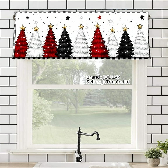 JOOCAR Road Pocket Polyester Window Valance Curtain Christmas Tree Pattern for Indoor Living Room Bedroom Kitchen Decoration 54x18 inch