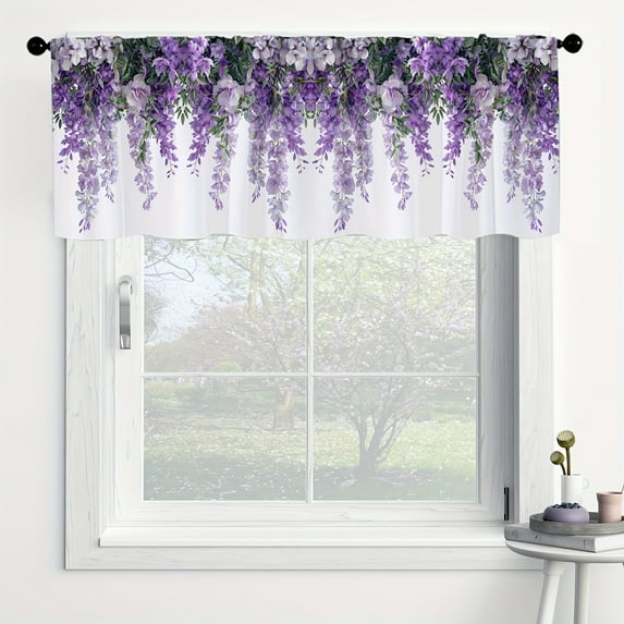 JOOCAR Road Pocket Polyester Window Valance Curtain with Purple Wisteria Design for Indoor Living Room Bedroom Kitchen Decoration 54x18 inch