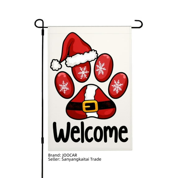 JOOCAR Santa Paw Print Welcome Garden Flag for Winter Christmas Home Outdoor Garden Yard Door Decor 12x18 inch