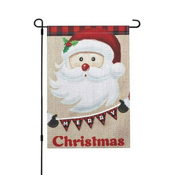JOOCAR Santa's Garden Flag Double Sided Burlap Weather Resistant Fade Resistant Merry Christmas Garden Flag Winter Rural Yard Outdoor Decor Fits Most Standard Flagpoles, Size: 18 x 12 inches