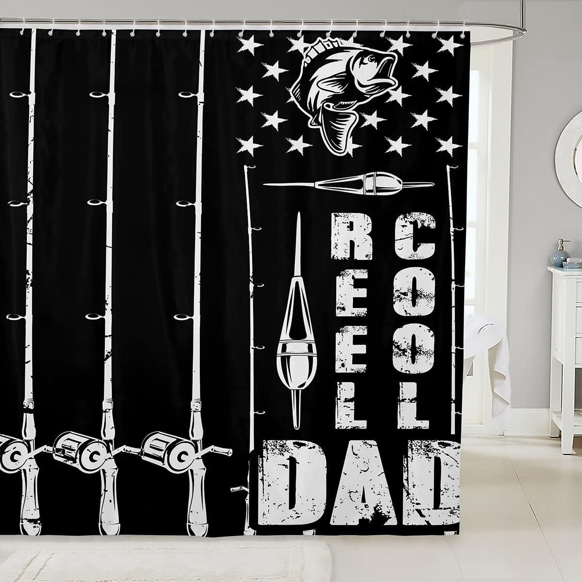 JOOCAR Sea Fishing Shower Curtain, Bass Fish Bathroom Curtain 72Wx72L