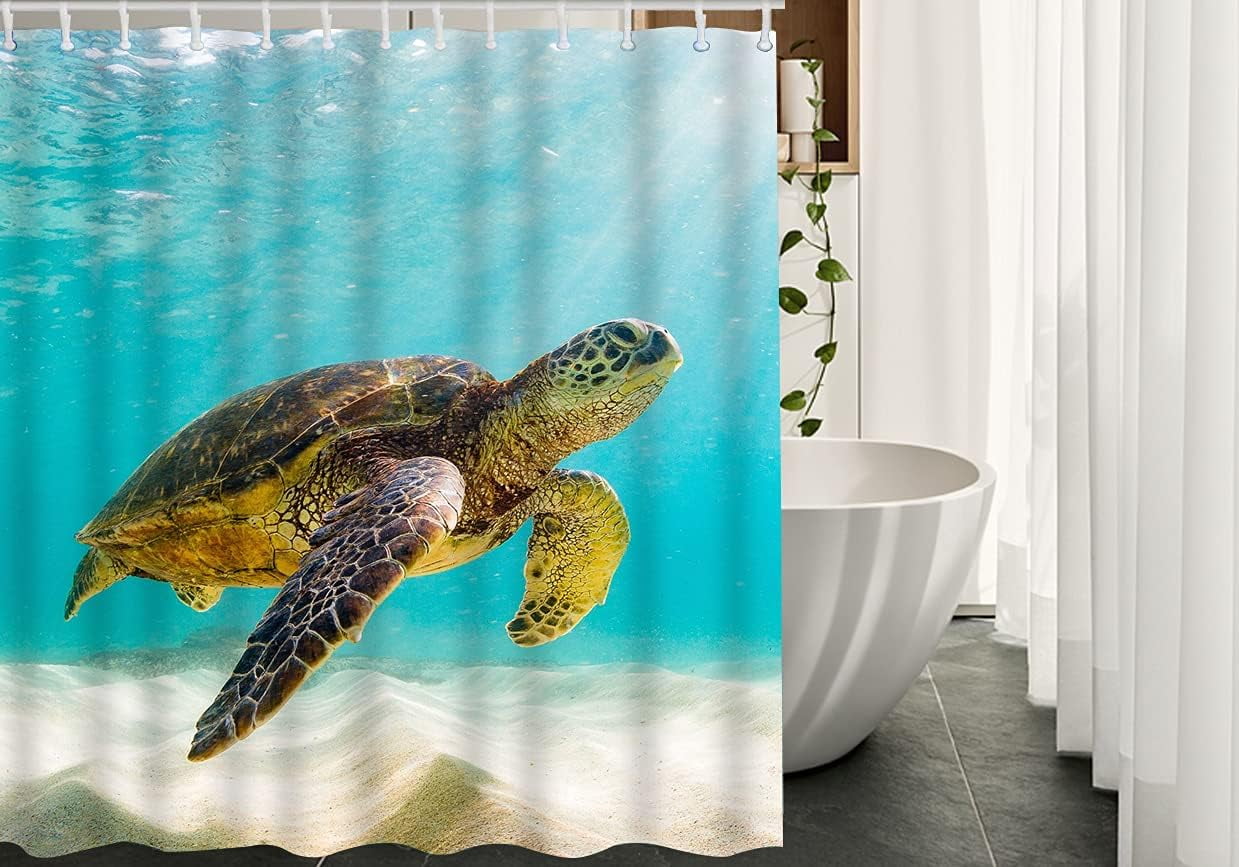 JOOCAR Sea Turtle Shower Curtain with Hooks Ocean Aquatic Animal Reptile  Nature Fabric Shower Curtain Decorative 72x72 Inch Polyester for Bathrooms