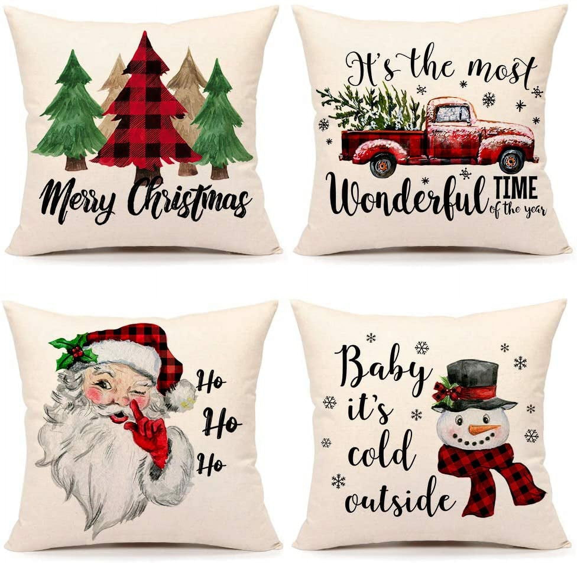 18x18" Christmas Cotton Polyester Pillow Covers Set of 4