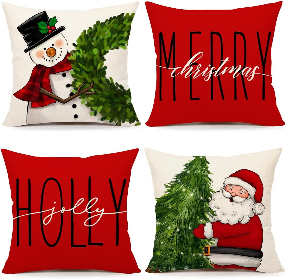 Snowman Pillow Cover Set - 4 Pcs, 18x18 Inches, Winter Christmas Holiday,  Home Cushion Cover Cases Decor – GoJeek