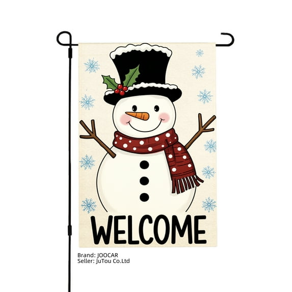 JOOCAR Snowman Welcome Garden Flag for Winter Christmas Home Outdoor Garden Yard Door Decor 12x18 inch