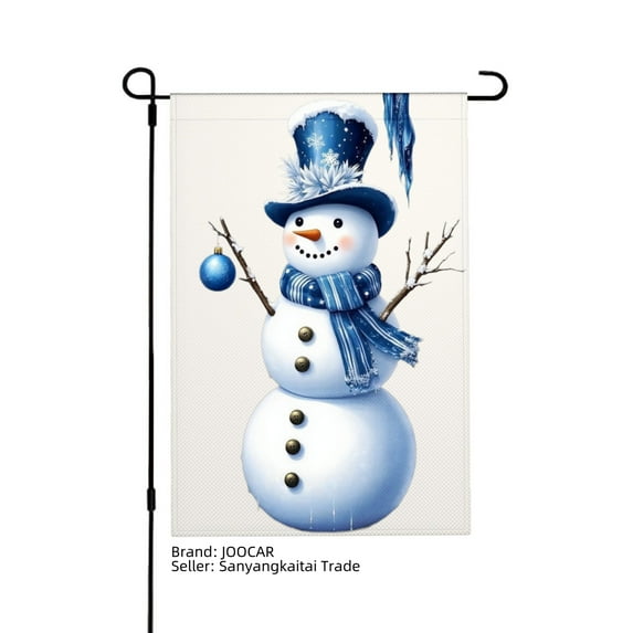 JOOCAR Snowman with Blue Hat and Scarf Garden Flag for Winter Christmas Home Outdoor Garden Yard Door Decor 12x18 inch