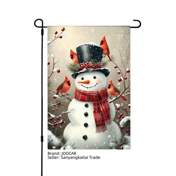 JOOCAR Snowman with Cardinals Garden Flag for Winter Christmas Home Outdoor Garden Yard Door Decor 12x18 inch