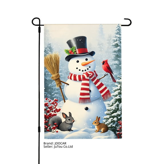 JOOCAR Snowman with Cardinals Rabbits and Berries Garden Flag for Winter Christmas Home Outdoor Garden Yard Door Decor 12x18 inch