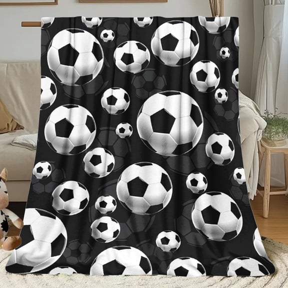 JOOCAR Soccer Blanket (1pc) Soft Bedspread with & Pattern Boys Girls Bedding Gift Suitable for Bed Sofa Car Office Cozy Comforter