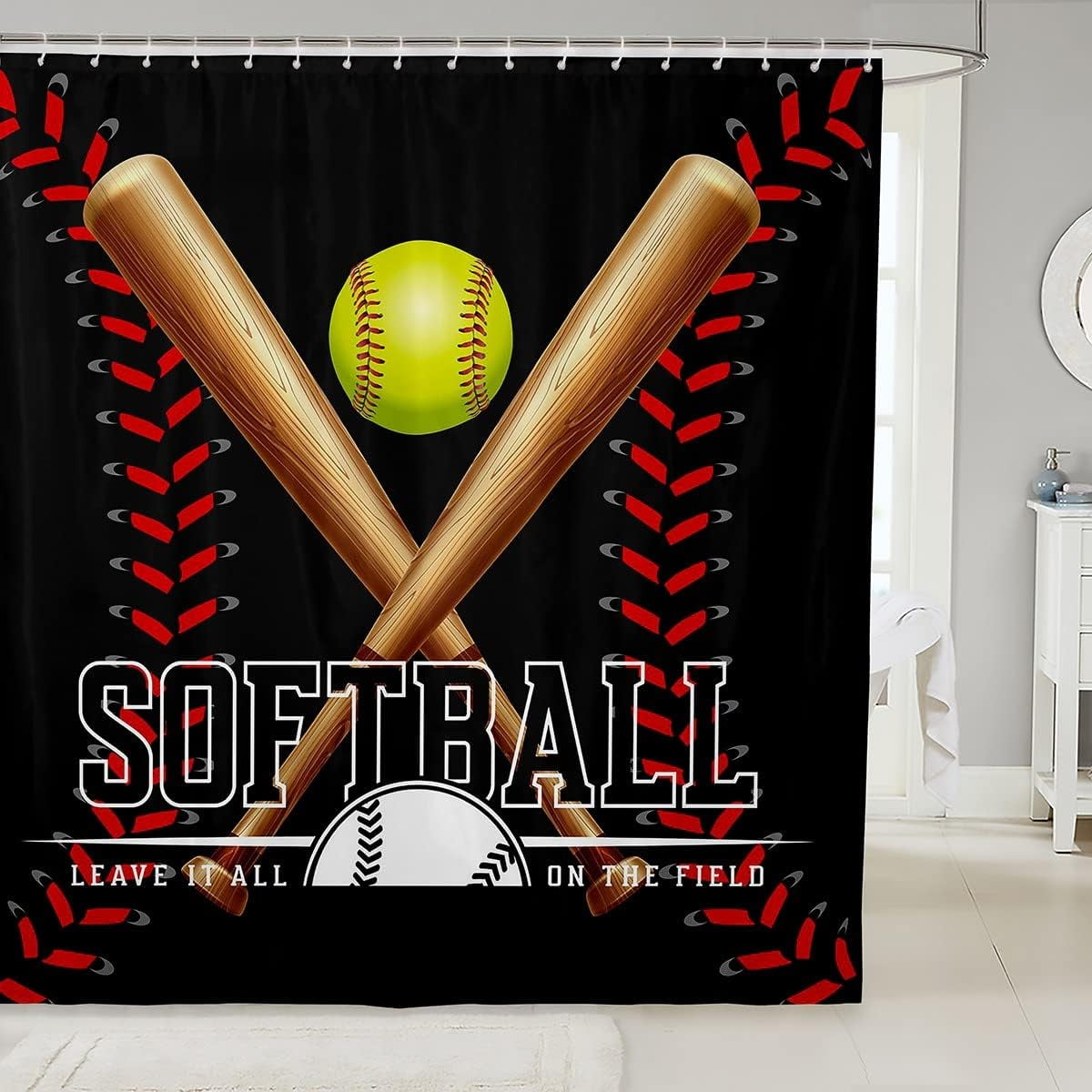 Joocar Softball Printed Shower Curtain Sports Games Bathroom Set For Kids Baseball Bath Ball Game Waterproof Curtains Room Decor 72 X Inch Com