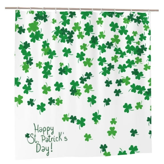 JOOCAR St. Patrick's Day Clover Shower Curtain, Good Luck Green Shamrock Falling Irish Party Shower Curtain Set with 12 Hooks, 72x72 Inches