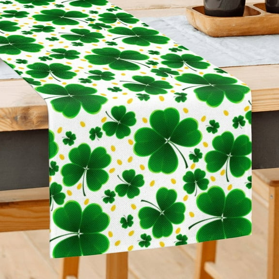 JOOCAR St. Patrick's Day Table Runner, Dark Green Clover Yellow Particles 13x72 Inch Table Runner, Suitable for St. Patrick's Day Kitchen Dining Table Table Holiday Decoration