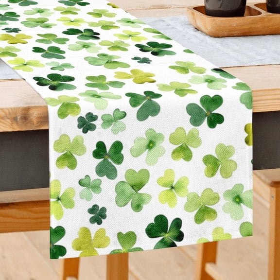 JOOCAR St. Patrick's Day Table Runner, Light Green Small Clover 13x72 Inch Table Runner, Suitable for St. Patrick's Day Kitchen Dining Table Table Holiday Decoration