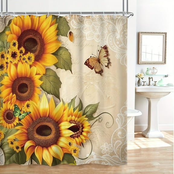 JOOCAR Sunflower and Butterfly Polyester Shower Curtain for Home Bathroom Bath Tub Decoration 72x72 inch