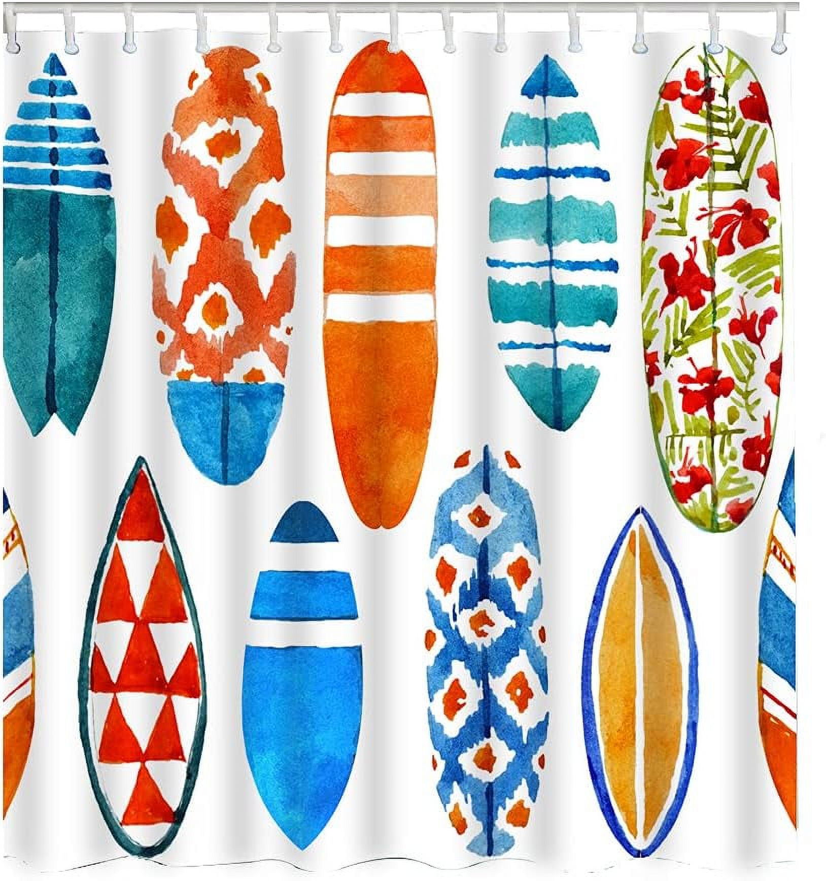 JOOCAR Surfboard Shower Curtain Watercolor Summer Beach Hawaii Wave