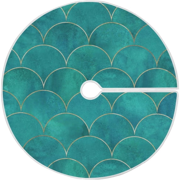 JOOCAR Teal Mermaid Christmas Tree Skirt Double Layers Fine Tree Skirt for Holiday Party, New Year Festive Decoration, 36 Inch