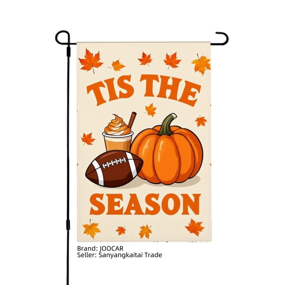 JOOCAR Tis The Season Linen Garden Flag with Pumpkin, Football, and Ice Cream for Fall Autumn Home Outdoor Garden Yard Door Decor 12x18 inch