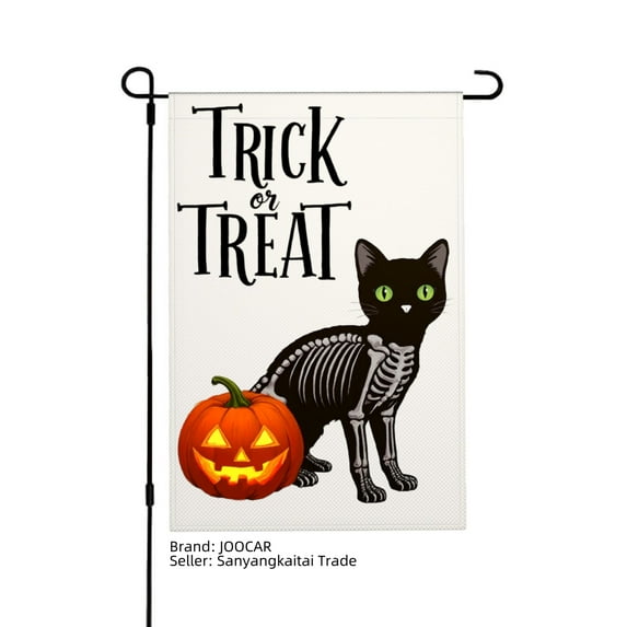 JOOCAR Trick or Treat Black Cat and Pumpkin Linen Garden Flag for Fall Autumn Home Outdoor Garden Yard Door Decor 12x18 inch