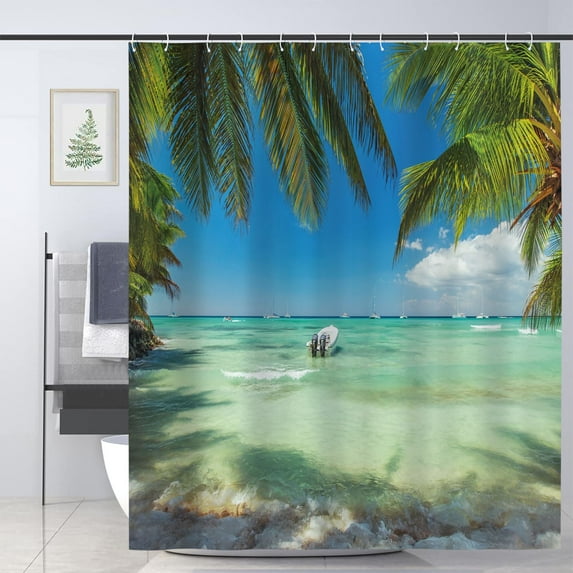 JOOCAR Tropical Shower Curtain for Bathroom Decoration Fabric Shower Curtain set with 12 Hooks,72x72