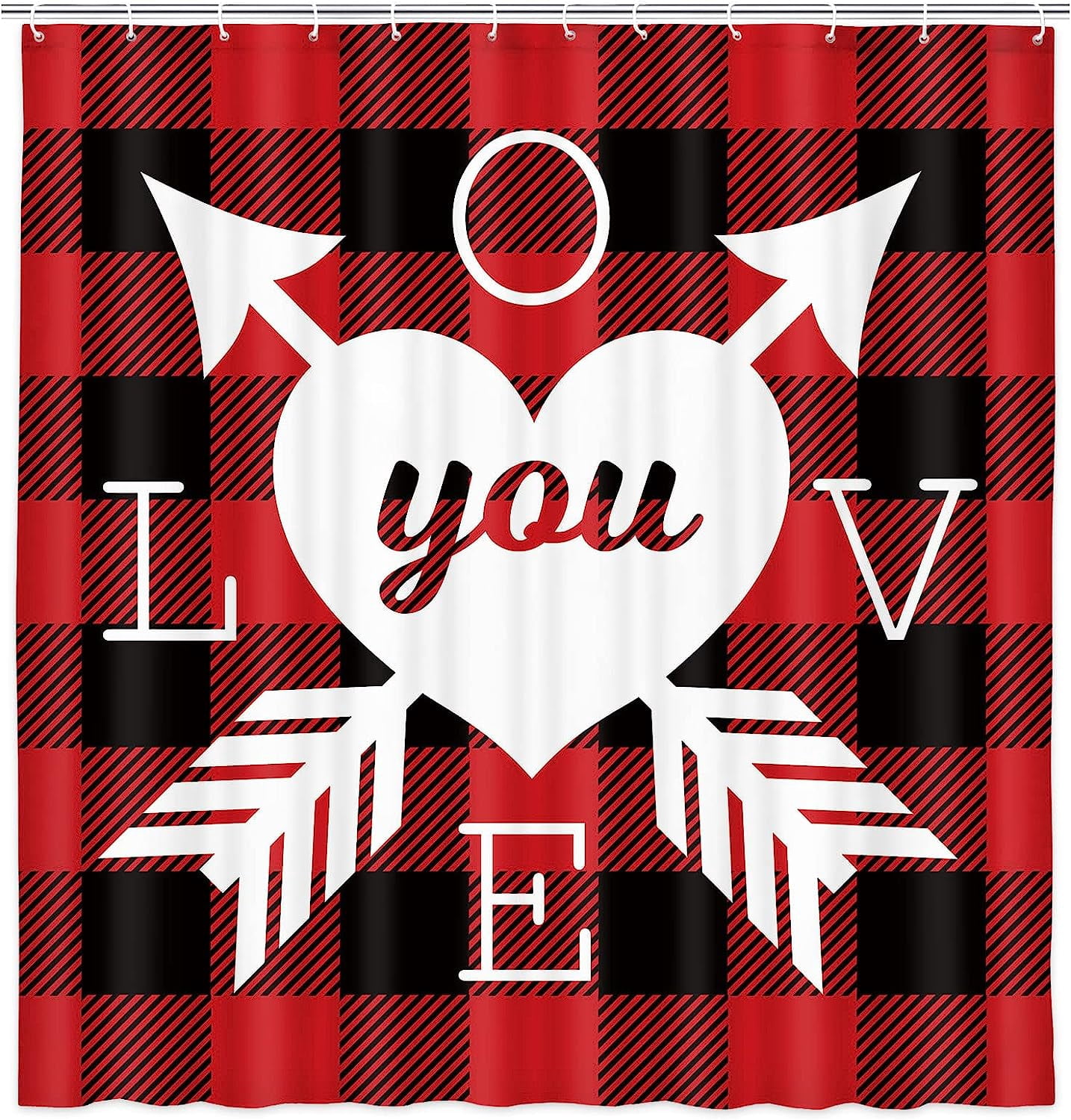 AILONEN Red Rose Heart Shower Curtain - Romantic Flower Bathroom Decor | Waterproof Polyester 72x96 With Hooks 1 thumbnail image
