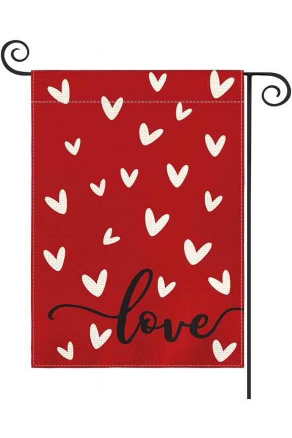 Valentine's Day Love Hearts Linen Garden Flags 12x18 inch Double Sided for Outdoor Lawn Decor
