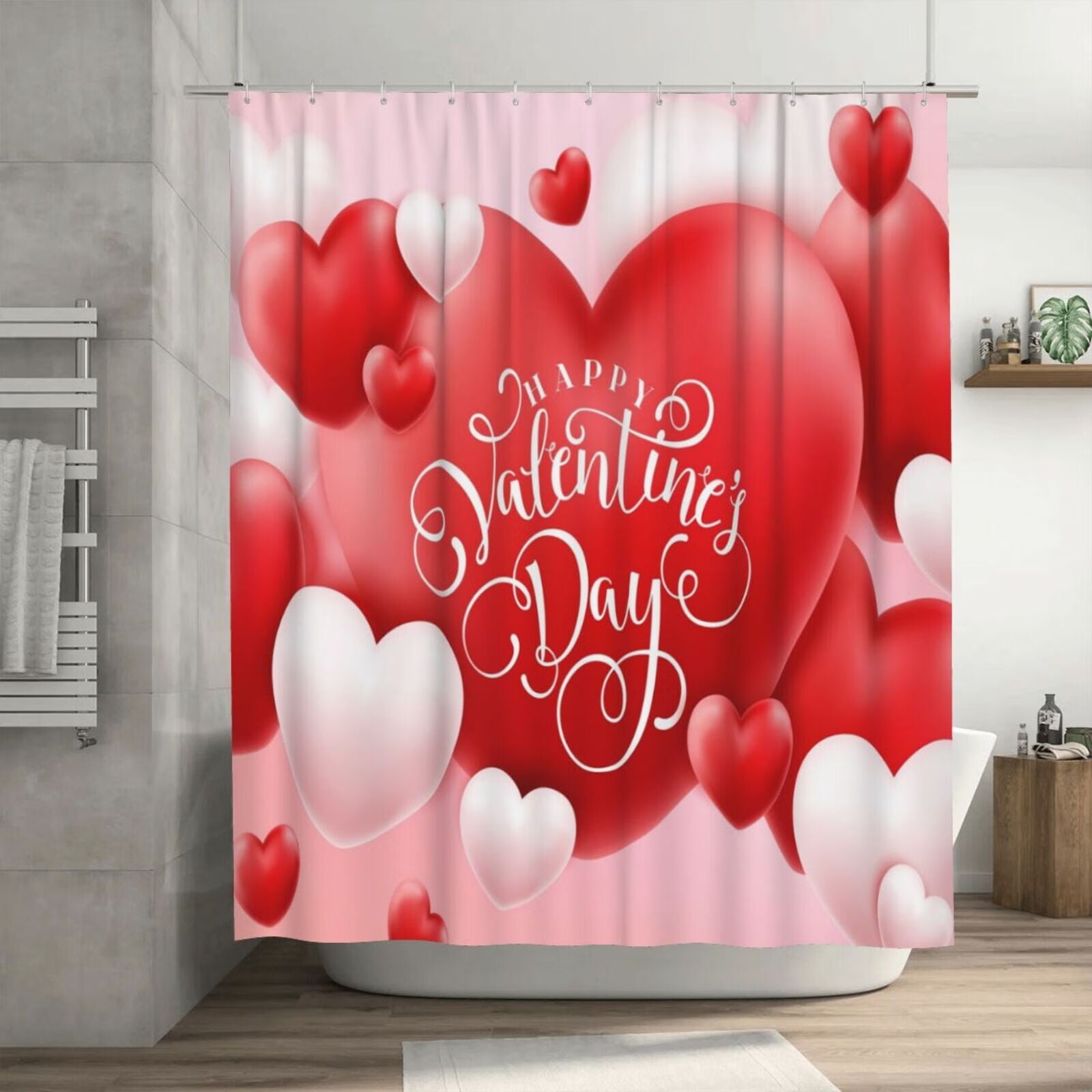 JOOCAR Valentine's Day Shower Curtain Set Romantic Red and White Heart ...