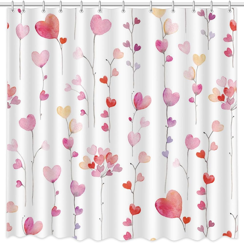 JOOCAR Valentines Day Shower Curtain Valentines Day Bathroom Decor Set