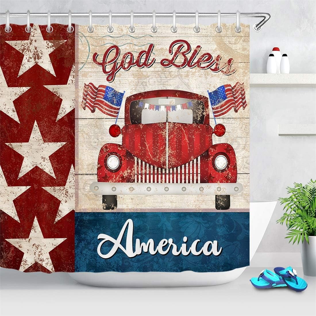 JOOCAR Vintage American Flag Shower Curtain 4th of July Independence