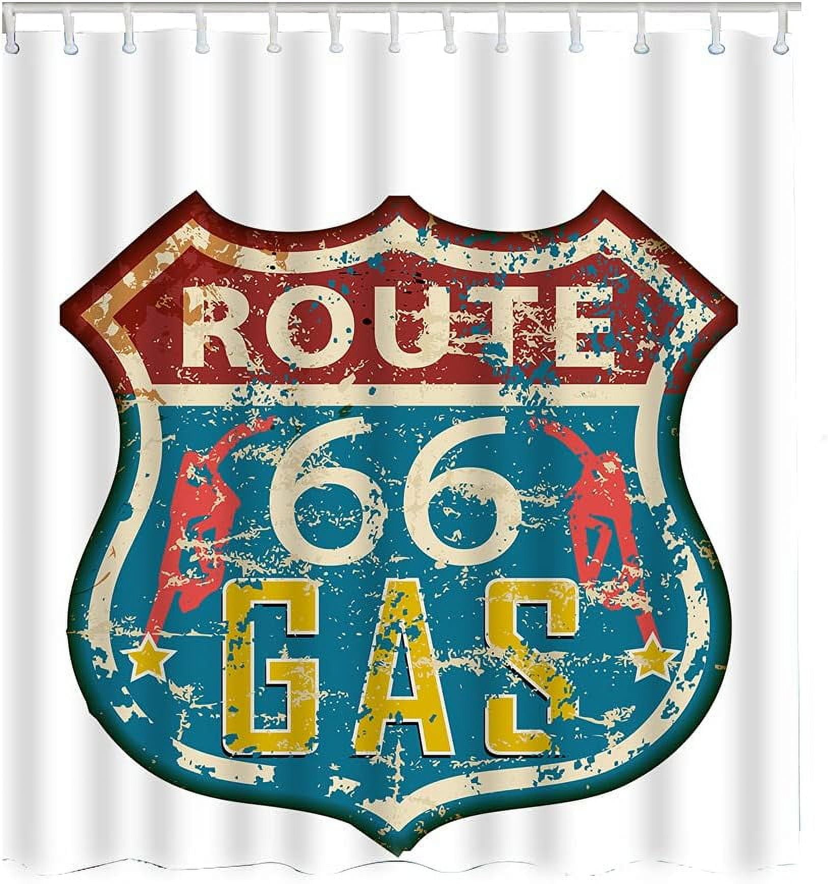 JOOCAR Vintage Route 66 Shower Curtain Gas Station Sign American Poster