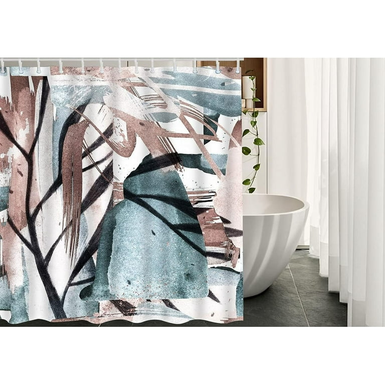 JOOCAR Watercolor Brush Strokes Fabric Shower Curtain with Hooks Artistic  Contemporary Creative Art Painting Bath Shower Curtain Polyester 72x72 Inch