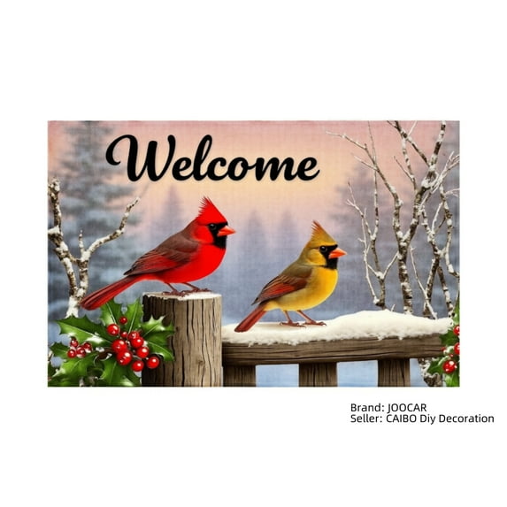 JOOCAR Welcome Cardinal Birds Winter Scene Linen Table Mats Set of 4 for Home Kitchen Table Decor 12x18 inch
