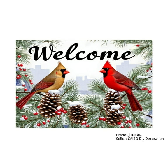 JOOCAR Welcome Cardinal Winter Scene Linen Table Mats Set of 4 for Home Kitchen Table Decor 12x18 inch