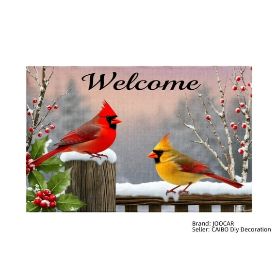 JOOCAR Welcome Cardinals Winter Scene Linen Table Mats Set of 4 for Home Kitchen Table Decor 12x18 inch