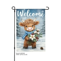 JOOCAR Welcome Cow with Flowers Garden Flag for Winter Christmas Home Outdoor Garden Yard Door Decor 12x18 inch