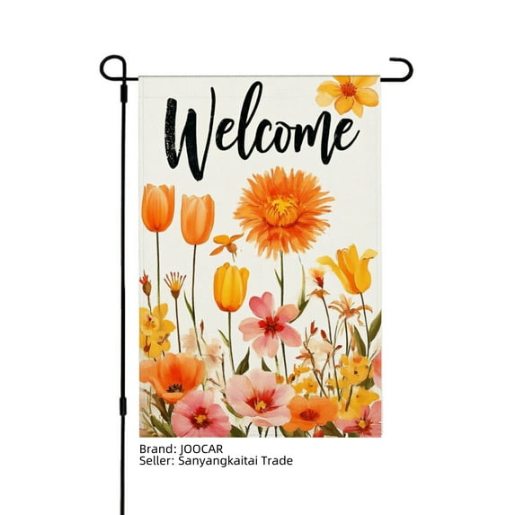 JOOCAR Welcome Floral Linen Garden Flag for Fall Autumn Home Outdoor Garden Yard Door Decor 12x18 inch