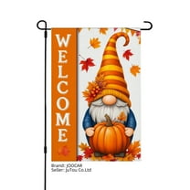 JOOCAR Welcome Gnome with Pumpkin Linen Garden Flag for Fall Autumn Home Outdoor Garden Yard Door Decor 12x18 inch