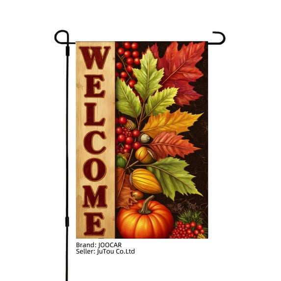 JOOCAR Welcome Linen Garden Flag with Pumpkins, Berries, and Leaves for Fall Autumn Home Outdoor Garden Yard Door Decor 12x18 inch