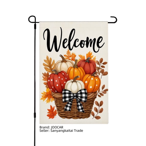 JOOCAR Welcome Pumpkin Basket Linen Garden Flag for Fall Autumn Home Outdoor Garden Yard Door Decor 12x18 inch