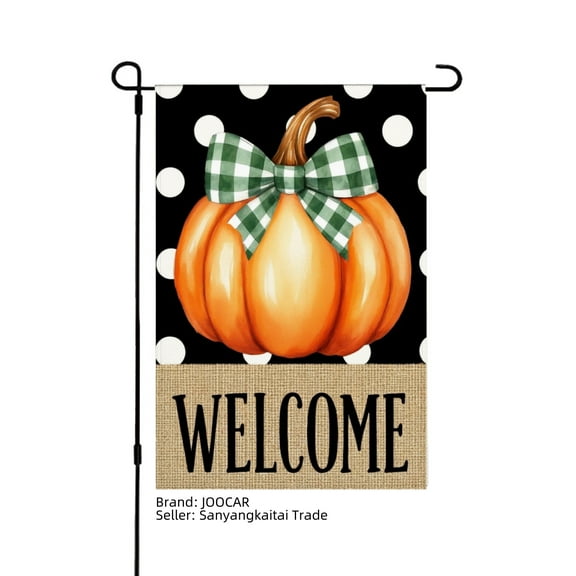 JOOCAR Welcome Pumpkin with Green Bow Linen Garden Flag for Fall Autumn Home Outdoor Garden Yard Door Decor 12x18 inch