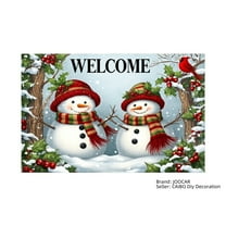 JOOCAR Welcome Snowmen Christmas Holiday Scene Linen Table Mats Set of 4 for Home Kitchen Table Decor 12x18 inch