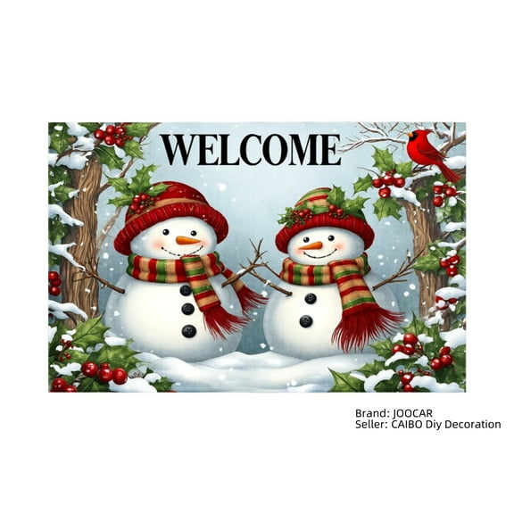 JOOCAR Welcome Snowmen Christmas Holiday Scene Linen Table Mats Set of 4 for Home Kitchen Table Decor 12x18 inch