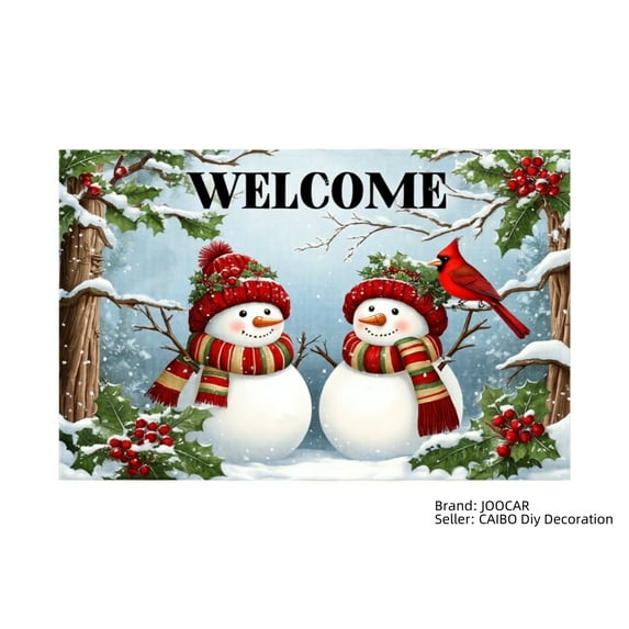 JOOCAR Welcome Snowmen Winter Scene Linen Table Mats Set of 4 for Home Kitchen Table Decor 12x18 inch