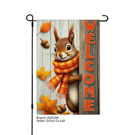 JOOCAR Welcome Squirrel with Orange Scarf Linen Garden Flag for Fall Autumn Home Outdoor Garden Yard Door Decor 12x18 inch