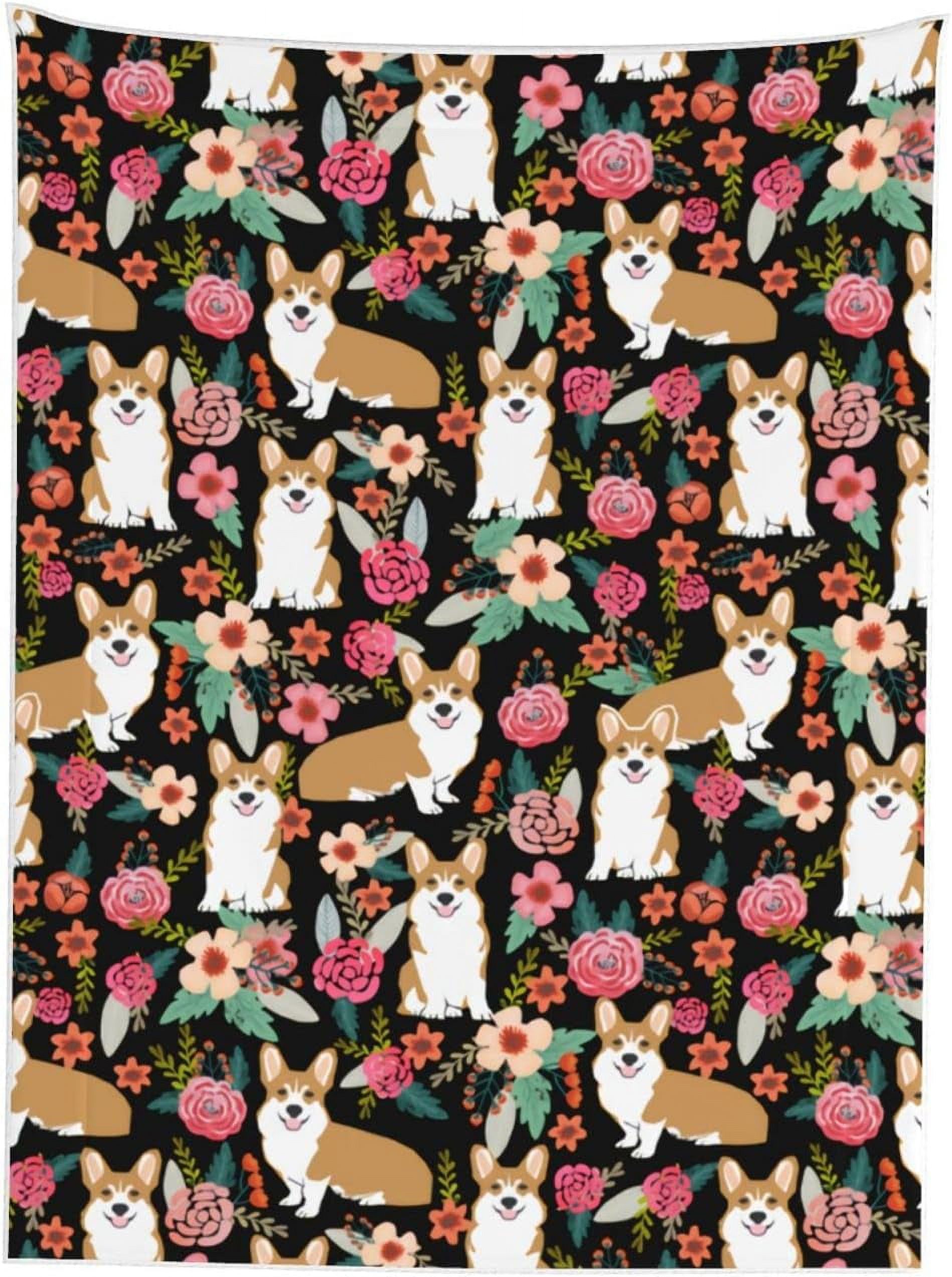 JOOCAR Welsh Dogs Lovers Flower Floral Animal Dog 3D Print Pet Blanket Ultra Soft Cozy