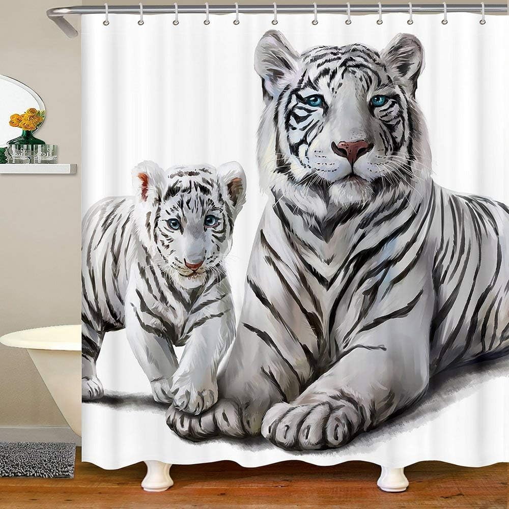JOOCAR White Tiger Shower Curtain Liner Animal Theme Wildlife Bathroom